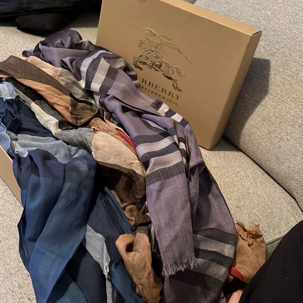 Price for all three. Authentic Burberry scarves